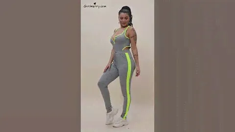 Plus size splice zip-up tight stretch bodysuit with slim fit tight pants two-piece set 049988