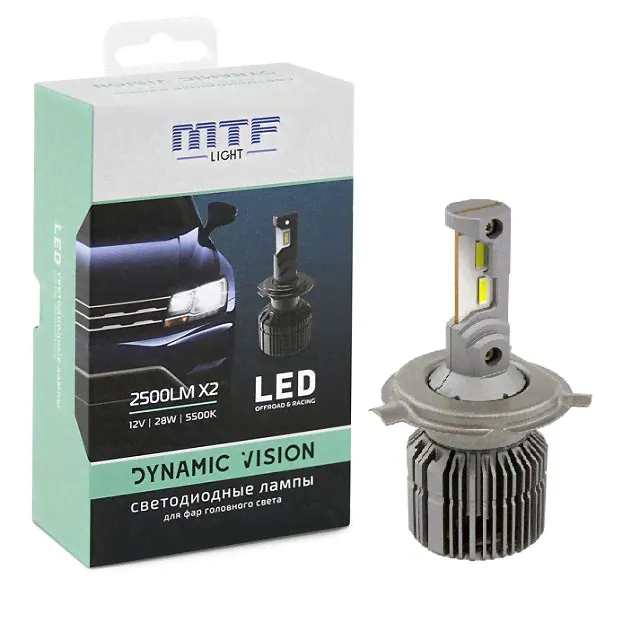 Светодиодные лампы h 4 mtf dynamic vision 5500k 2500lm 28w 12v